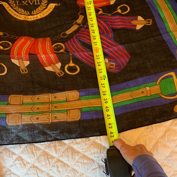 Lauren Ralph Lauren Black and Gold Emblem Scarf- 42x42 - Picture 4 of 5